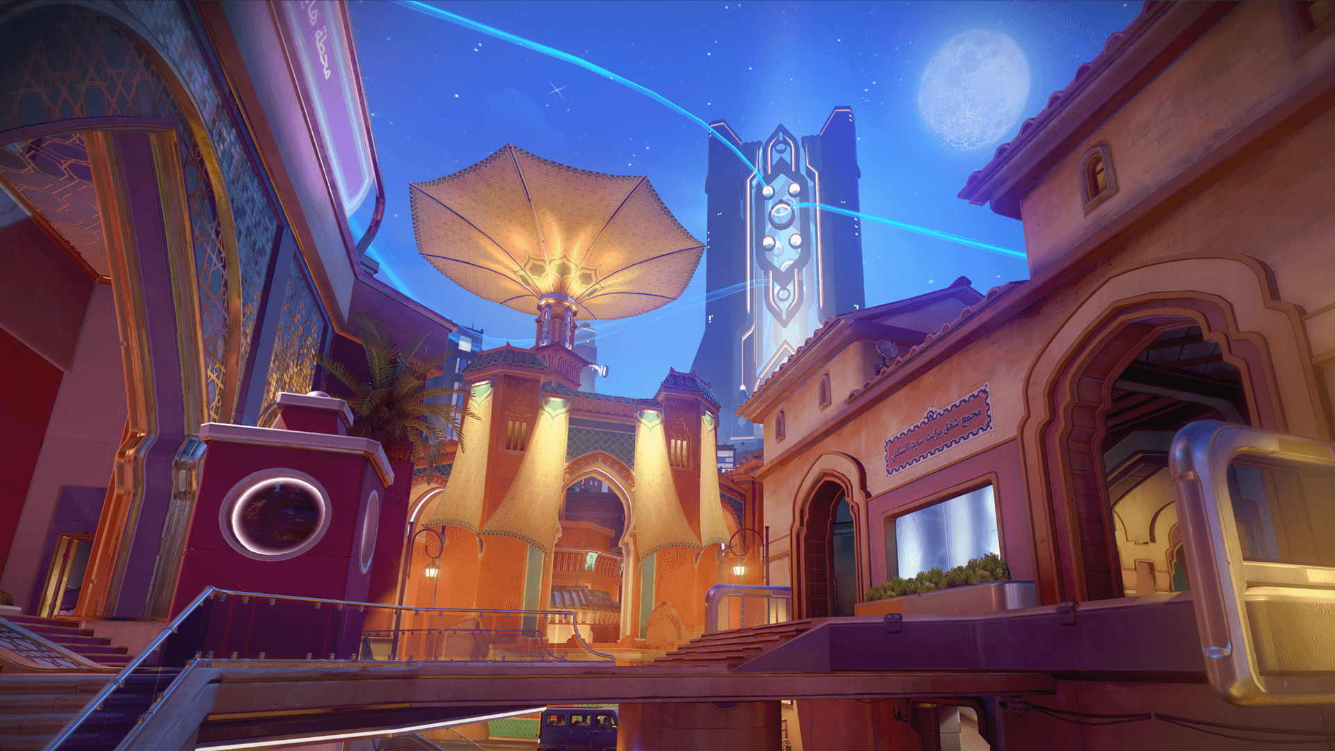 Arquitectura marroquí, jardines y raíles luminosos de Aatlis en Overwatch