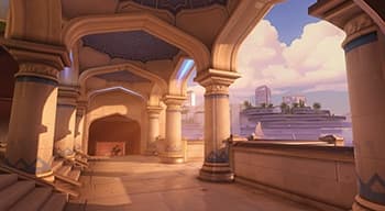 Arquitectura futurista y jardines elevados de Oasis en Overwatch