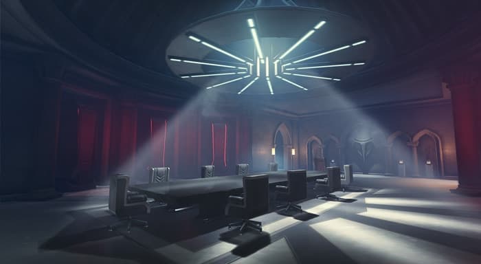Interior de Talon y arquitectura veneciana de Rialto en Overwatch