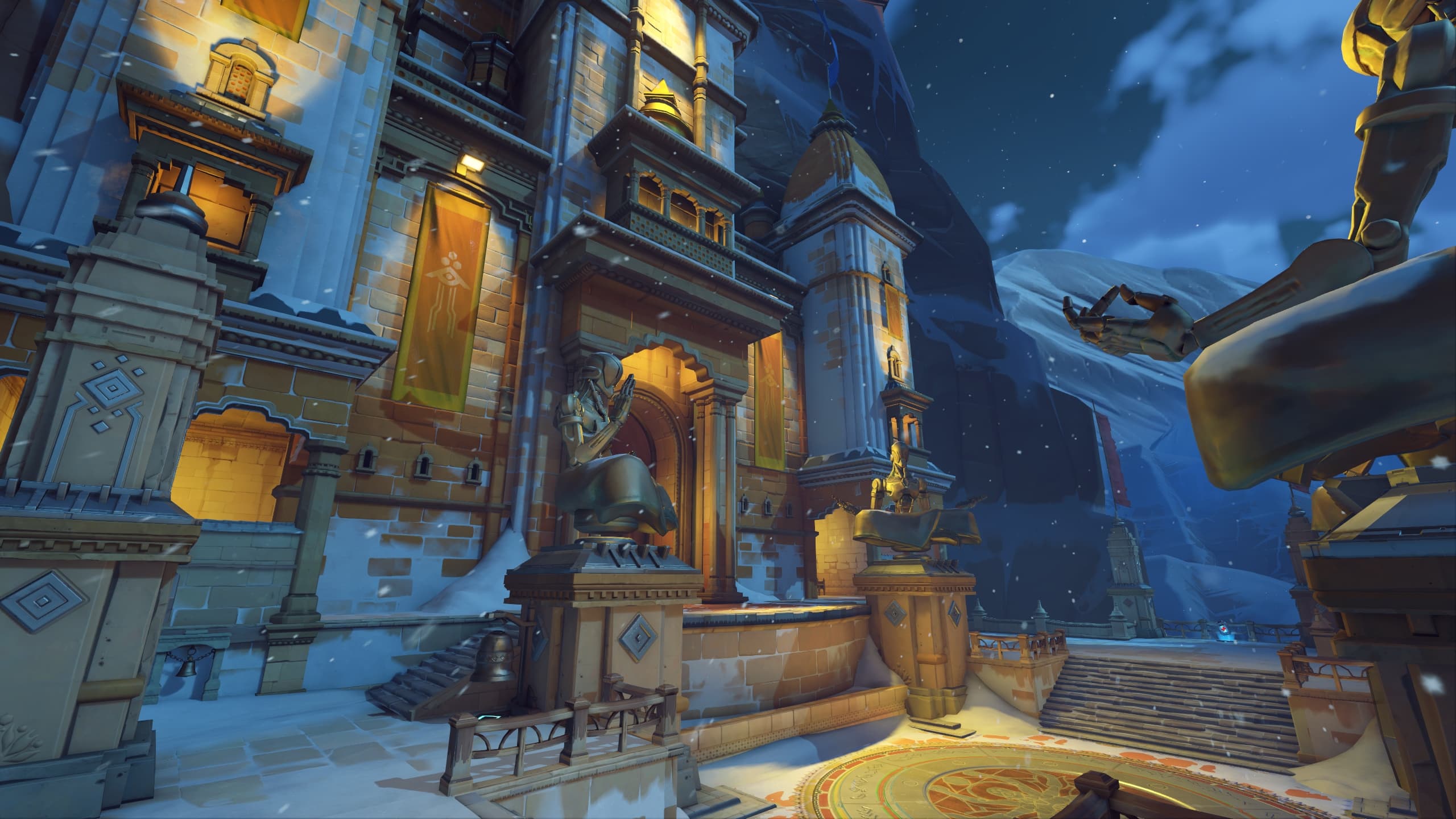 Monasterio nevado y camino ascendente de Shambali Monastery en Overwatch